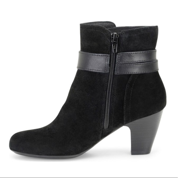 Black Distressed Suede Block Heel Ankle Booties - Picture 8 of 8